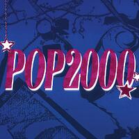 pop2000, pinker schriftzug auf blauem hintergrund