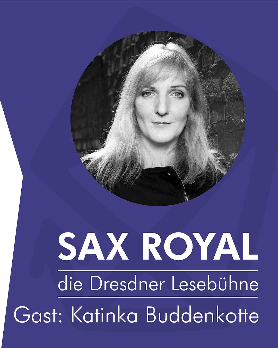 sax royal, gezeichnete figuren und portraitfoto katinka buddenkotte rechts