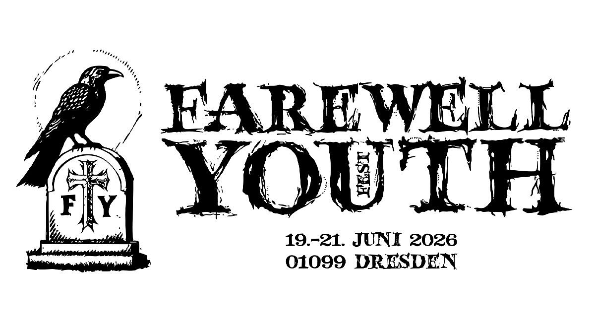 Farewell Youth Fest, Schriftzug mit Grabstein und Krähe