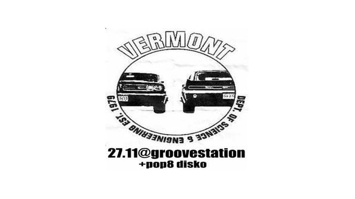 vermont, schwarz-weißes flyerdesign mit autos und schriftzug